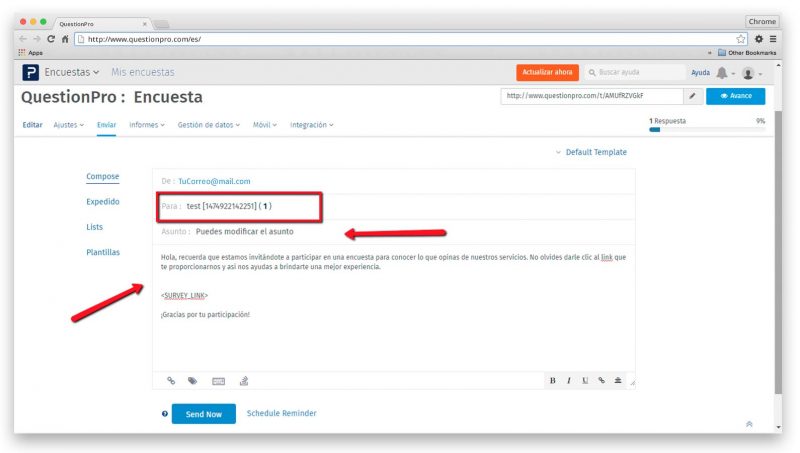 Pasos para realizar un recordatorio de encuesta QuestionPro