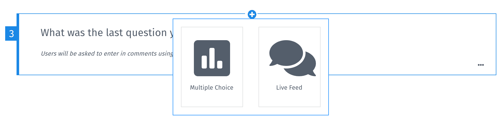 LivePolls إضافة سؤال إما الاختيار من متعدد أو البث المباشر