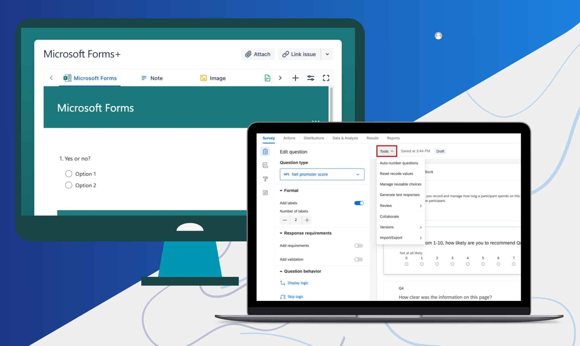 ממשקי Qualtrics מול Microsoft Forms