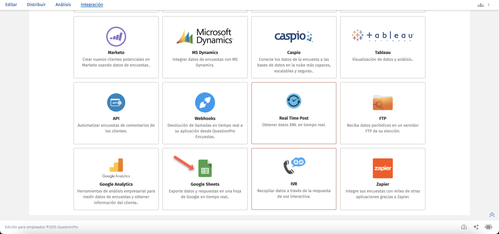 usa google sheets para integrar QuestionPro con Power BI